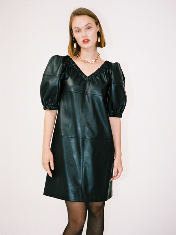 MOLLY FAUX LEATHER PUFF DRESS