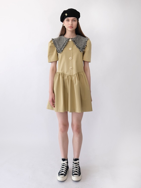 [FINAL SALE] JENNY TWEED COLLAR DRESS SHORT_KHAKI