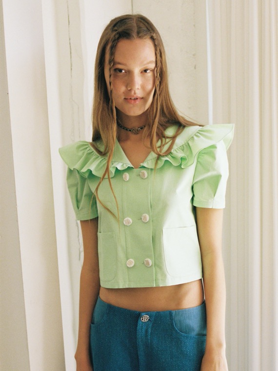 NEWPORT DOUBLE FRILL BLOUSE_GREEN
